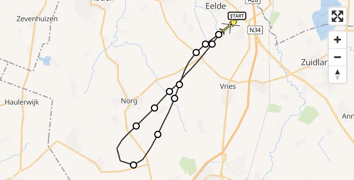 Routekaart van de vlucht: Lifeliner 4 naar Groningen Airport Eelde