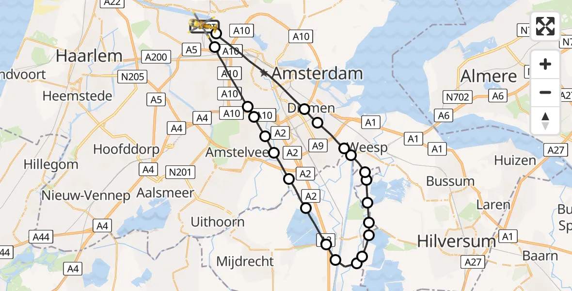 Vluchtroute Traumahelikopter Amsterdam Heliport - Amsterdam Heliport, 15 augustus 2023, 06:39
