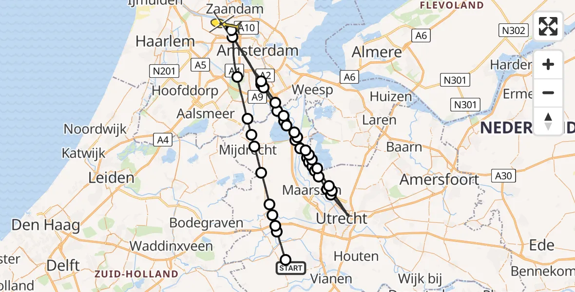 Routekaart van de vlucht: Lifeliner 1 naar Amsterdam Heliport