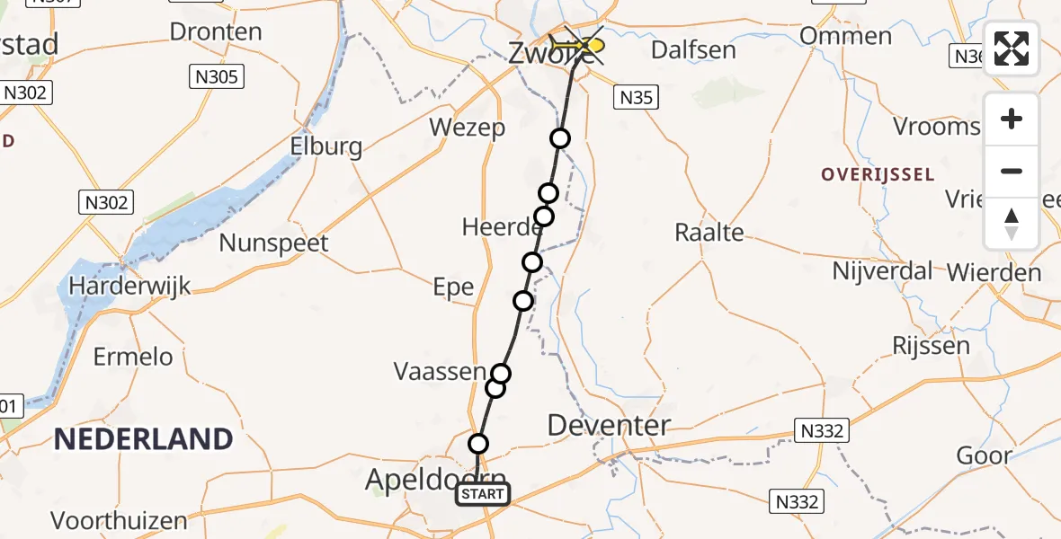 Routekaart van de vlucht: Lifeliner 3 naar Zwolle