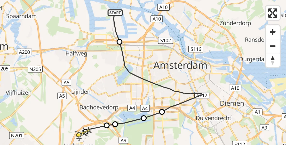 Routekaart van de vlucht: Lifeliner 1 naar Luchthaven Schiphol