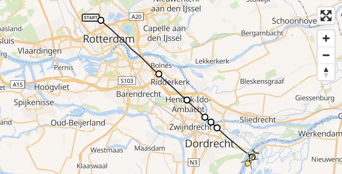 Routekaart van de vlucht: Lifeliner 2 naar Werkendam