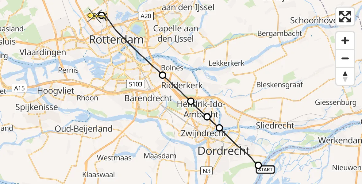 Routekaart van de vlucht: Lifeliner 2 naar Rotterdam The Hague Airport