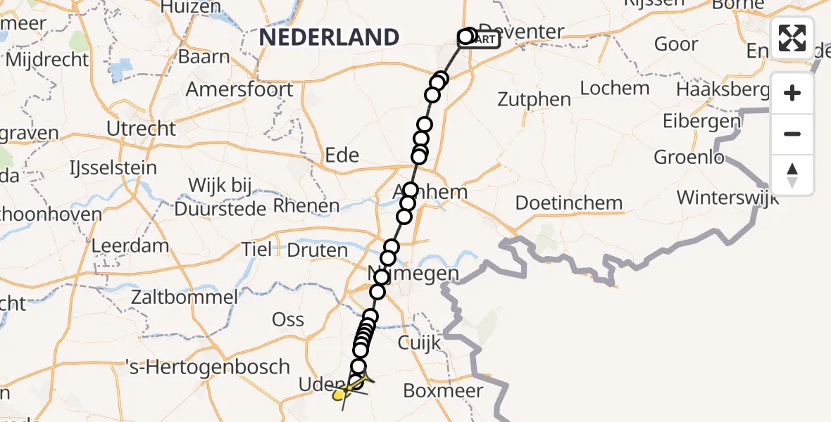 Routekaart van de vlucht: Lifeliner 3 naar Vliegbasis Volkel