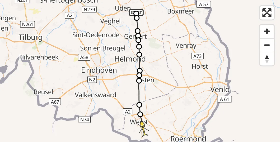 Routekaart van de vlucht: Lifeliner 3 naar Weert