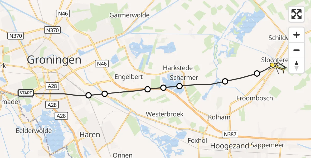 Routekaart van de vlucht: Lifeliner 4 naar Slochteren