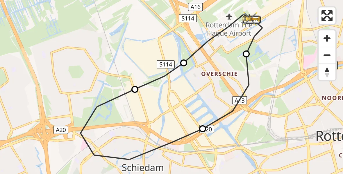 Vluchtroute Traumahelikopter Rotterdam The Hague Airport - Rotterdam The Hague Airport, 15 augustus 2023, 13:11