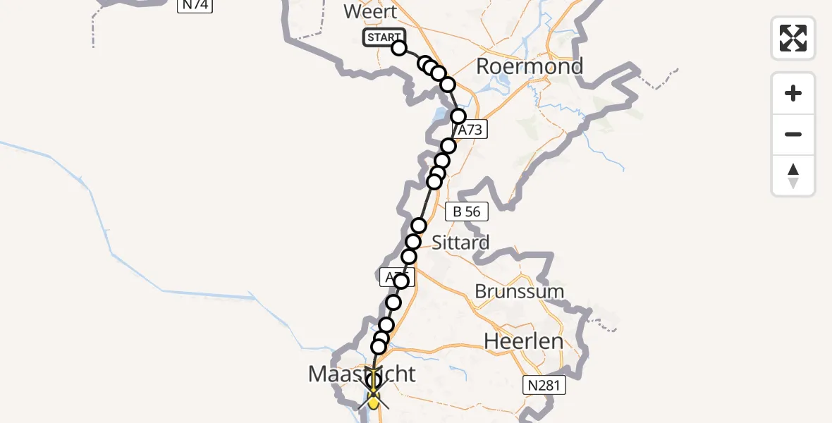 Routekaart van de vlucht: Lifeliner 3 naar Maastricht UMC+