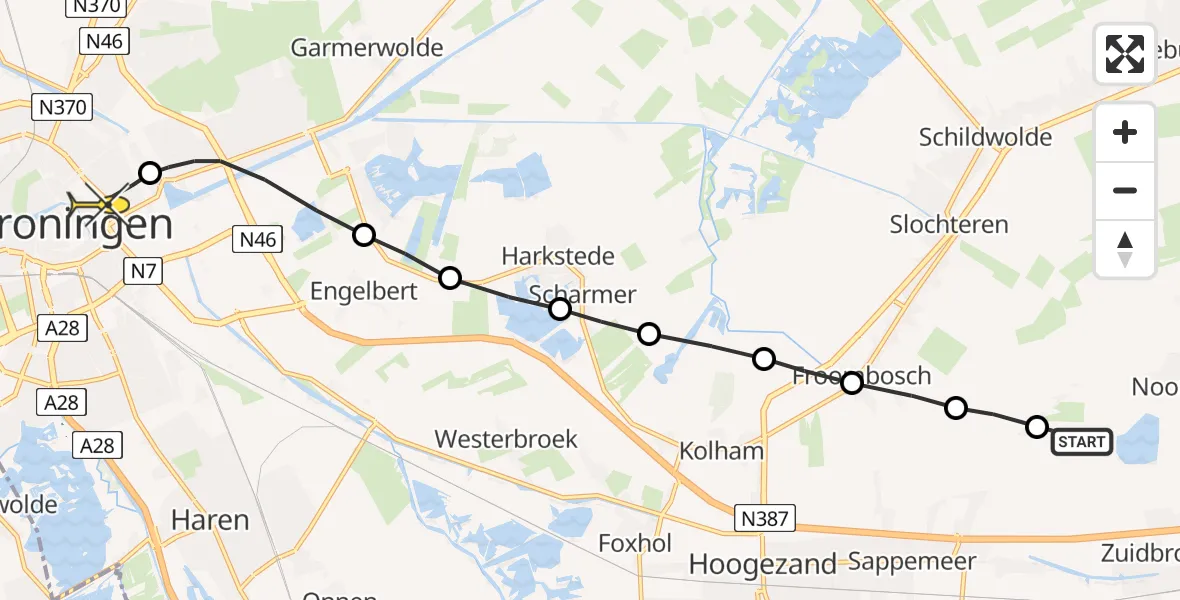 Routekaart van de vlucht: Lifeliner 4 naar Universitair Medisch Centrum Groningen