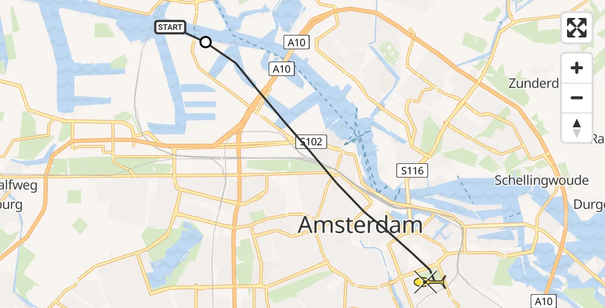 Routekaart van de vlucht: Lifeliner 1 naar Amsterdam