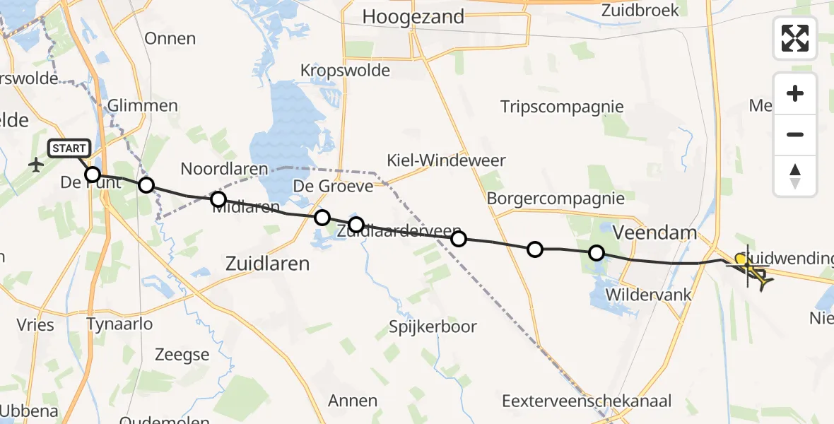 Routekaart van de vlucht: Lifeliner 4 naar Veendam