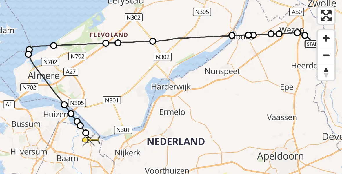 Routekaart van de vlucht: Lifeliner 1 naar Bunschoten-Spakenburg