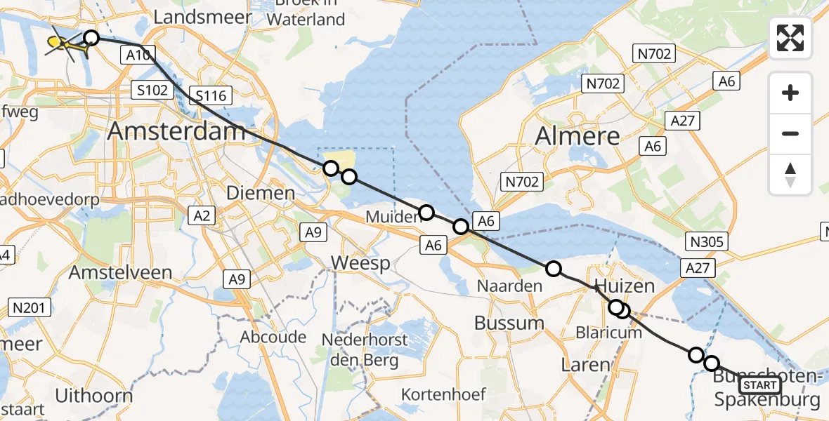 Routekaart van de vlucht: Lifeliner 1 naar Amsterdam Heliport