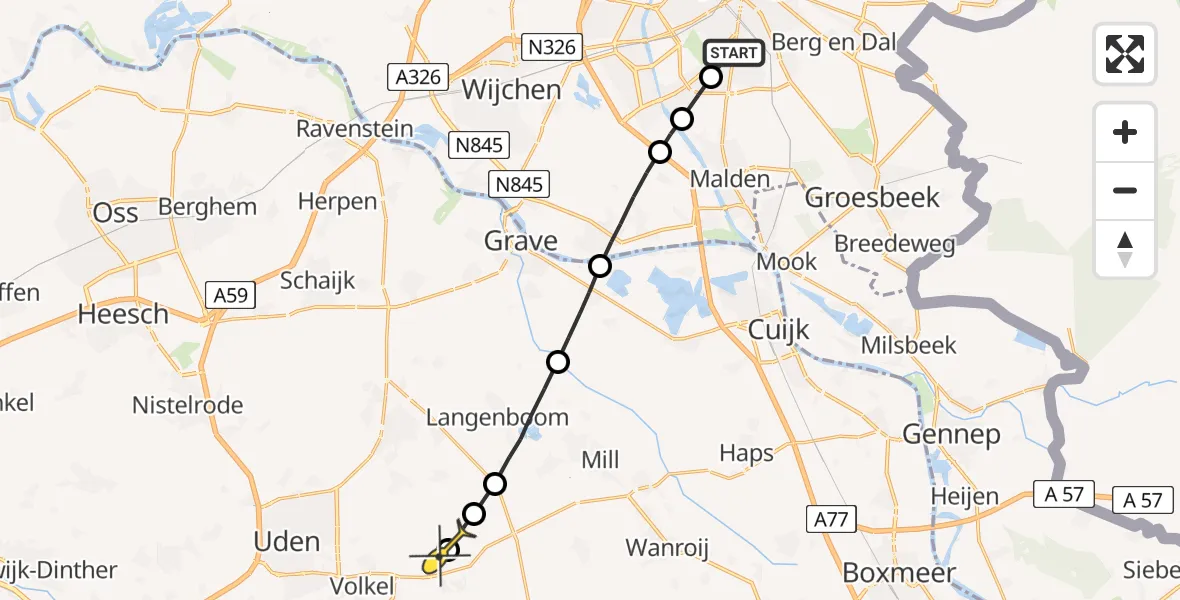 Routekaart van de vlucht: Lifeliner 3 naar Vliegbasis Volkel