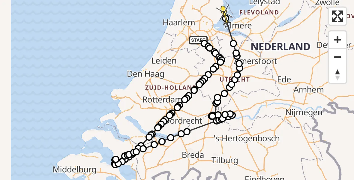 Routekaart van de vlucht: Politieheli naar Marken