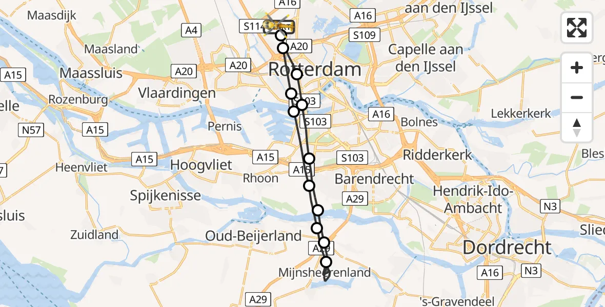 Vluchtroute Traumahelikopter Rotterdam The Hague Airport - Rotterdam The Hague Airport, 15 augustus 2023, 18:26