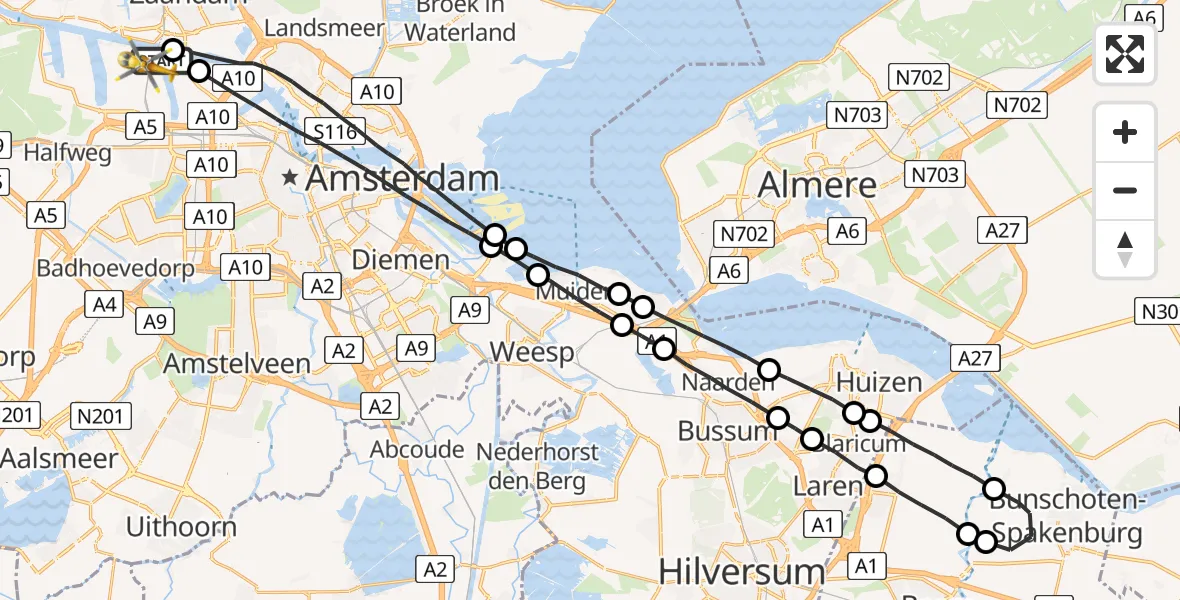 Vluchtroute Traumahelikopter Amsterdam Heliport - Amsterdam Heliport, 15 augustus 2023, 18:34