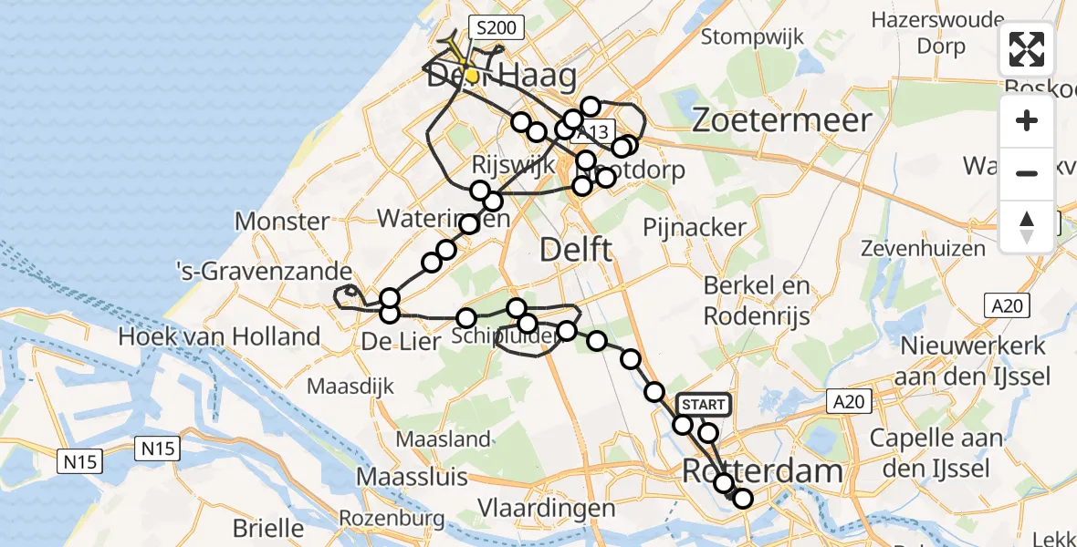 Routekaart van de vlucht: Politieheli naar Den Haag