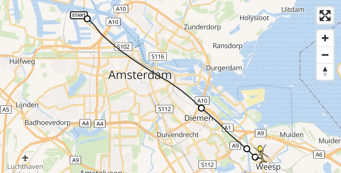 Routekaart van de vlucht: Lifeliner 1 naar Weesp