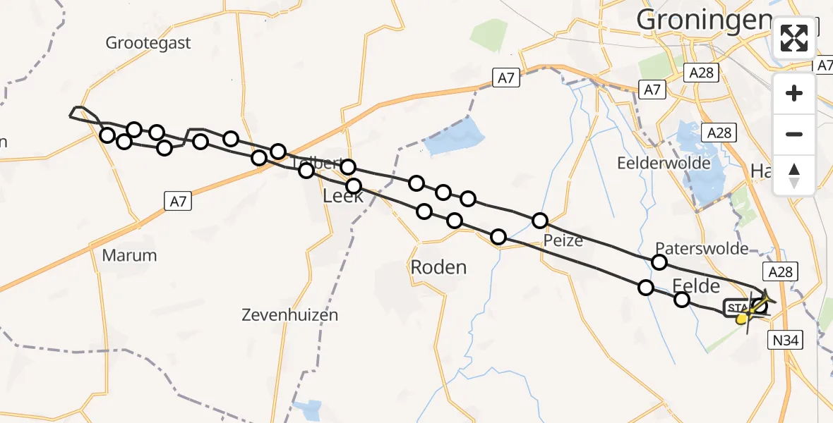 Routekaart van de vlucht: Lifeliner 4 naar Groningen Airport Eelde