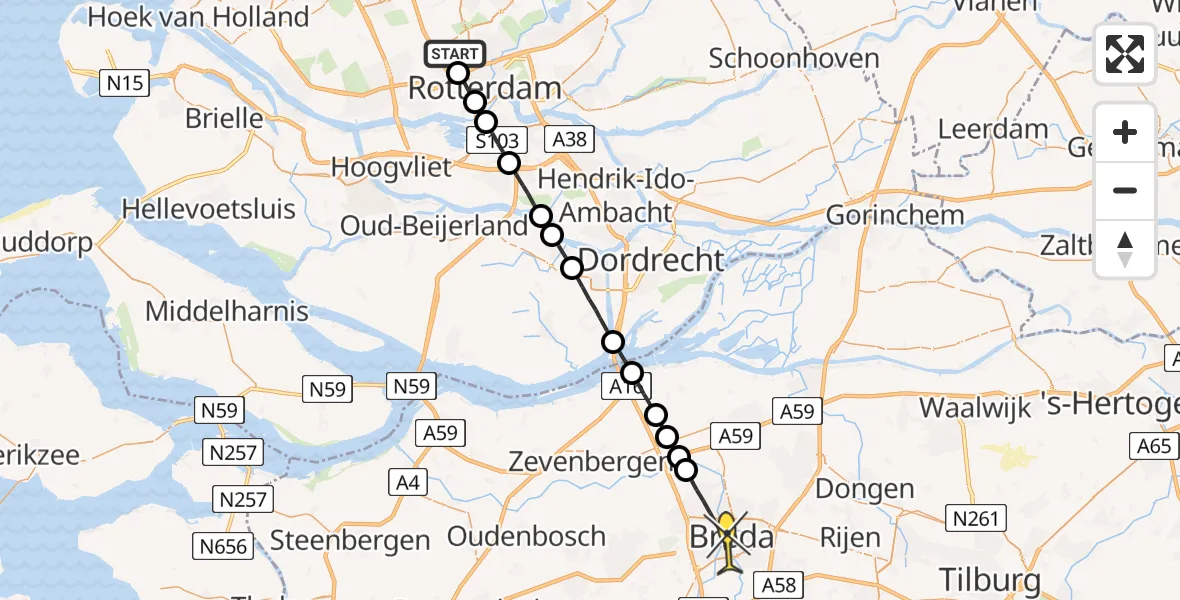 Routekaart van de vlucht: Lifeliner 2 naar Breda