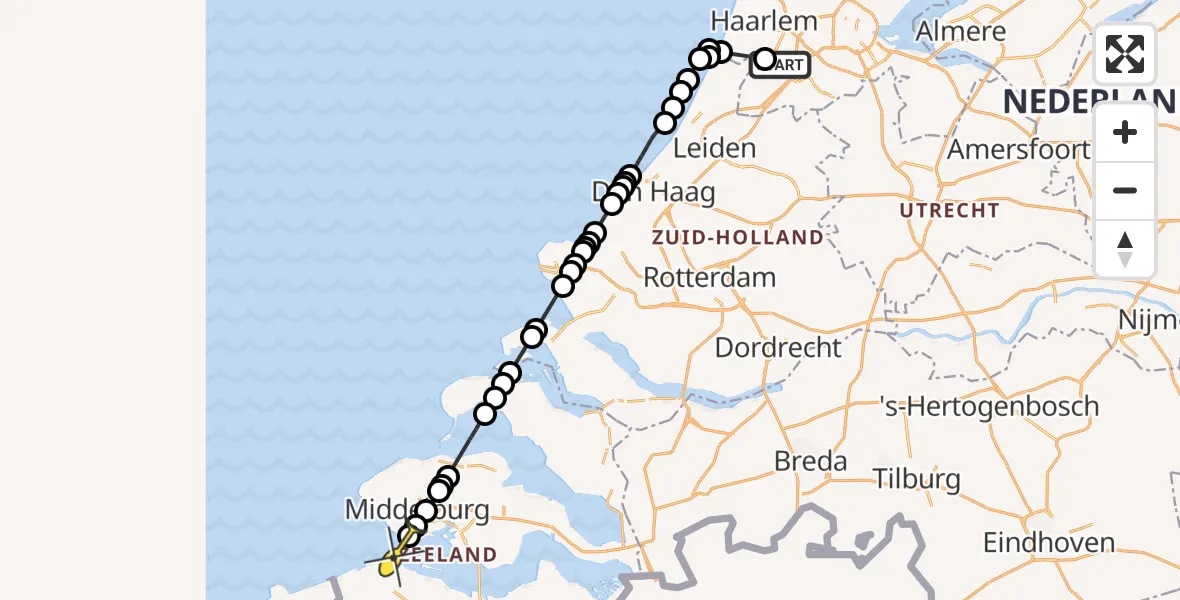 Routekaart van de vlucht: Politiehelikopter naar Vlissingen