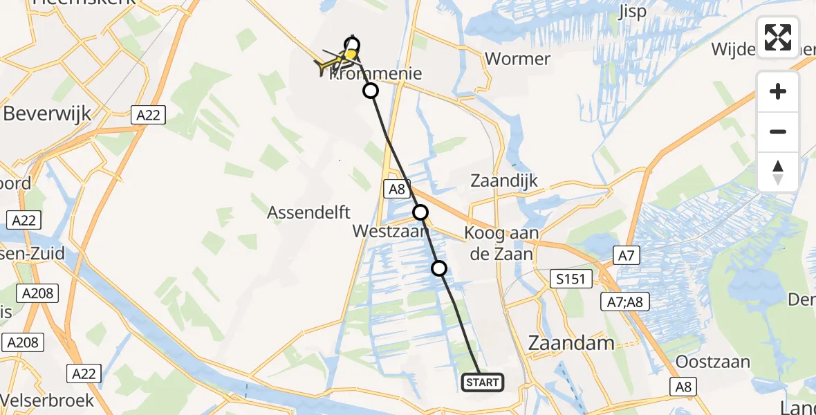 Routekaart van de vlucht: Lifeliner 1 naar Krommenie