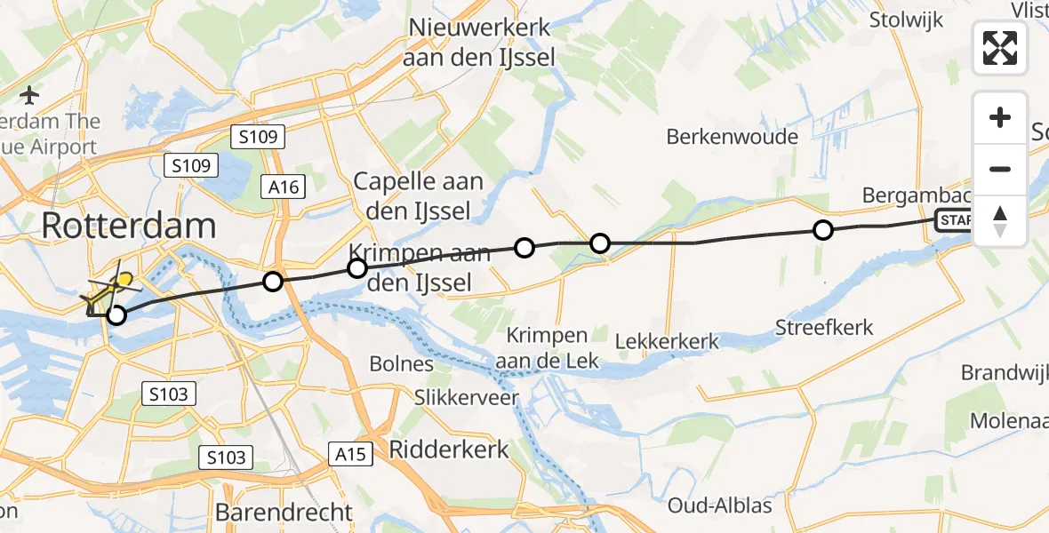 Routekaart van de vlucht: Lifeliner 2 naar Erasmus MC