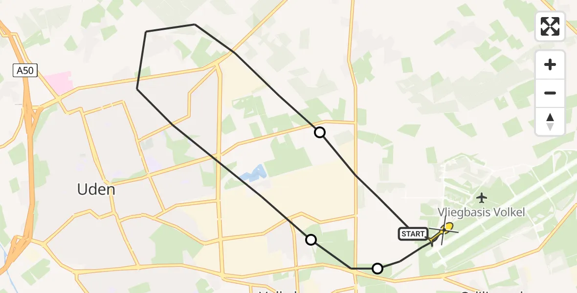 Routekaart van de vlucht: Lifeliner 3 naar Vliegbasis Volkel