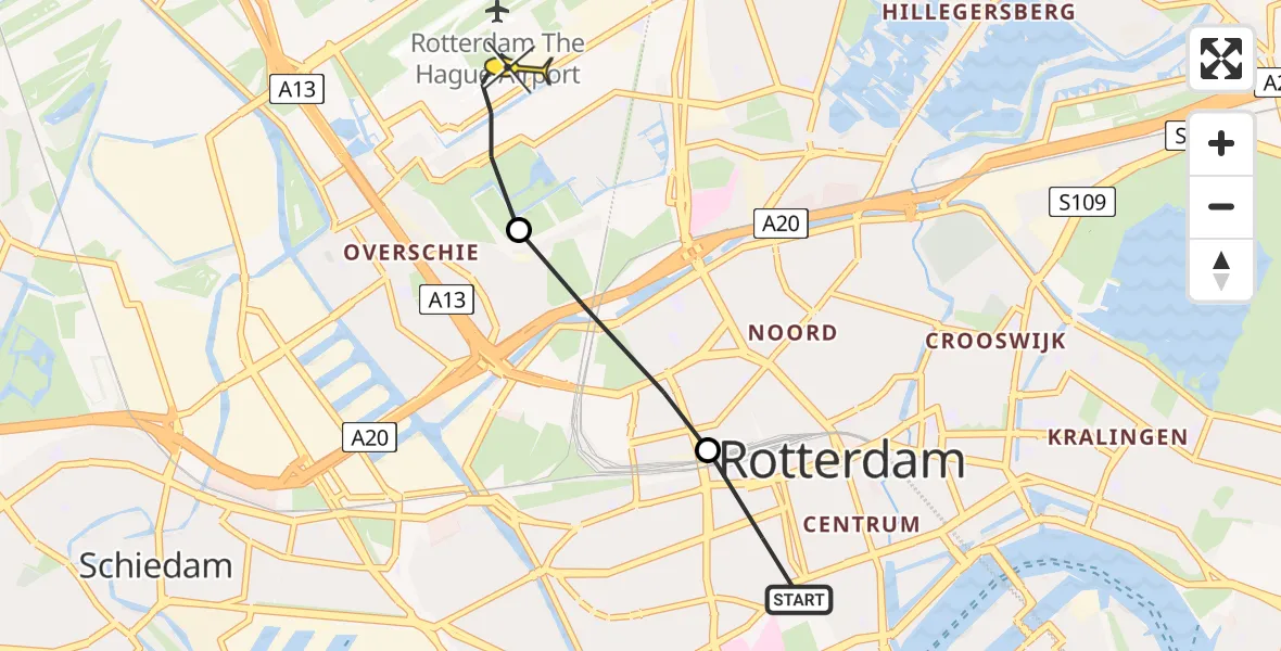 Routekaart van de vlucht: Lifeliner 2 naar Rotterdam The Hague Airport