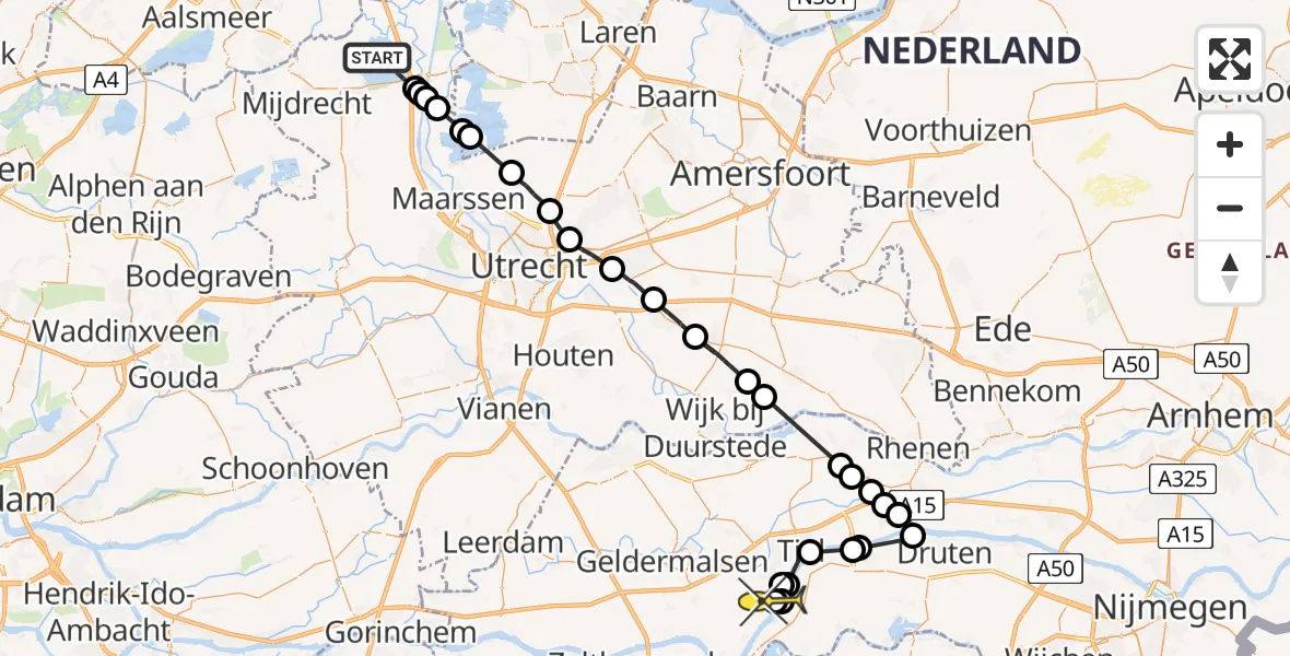 Routekaart van de vlucht: Politieheli naar Zennewijnen