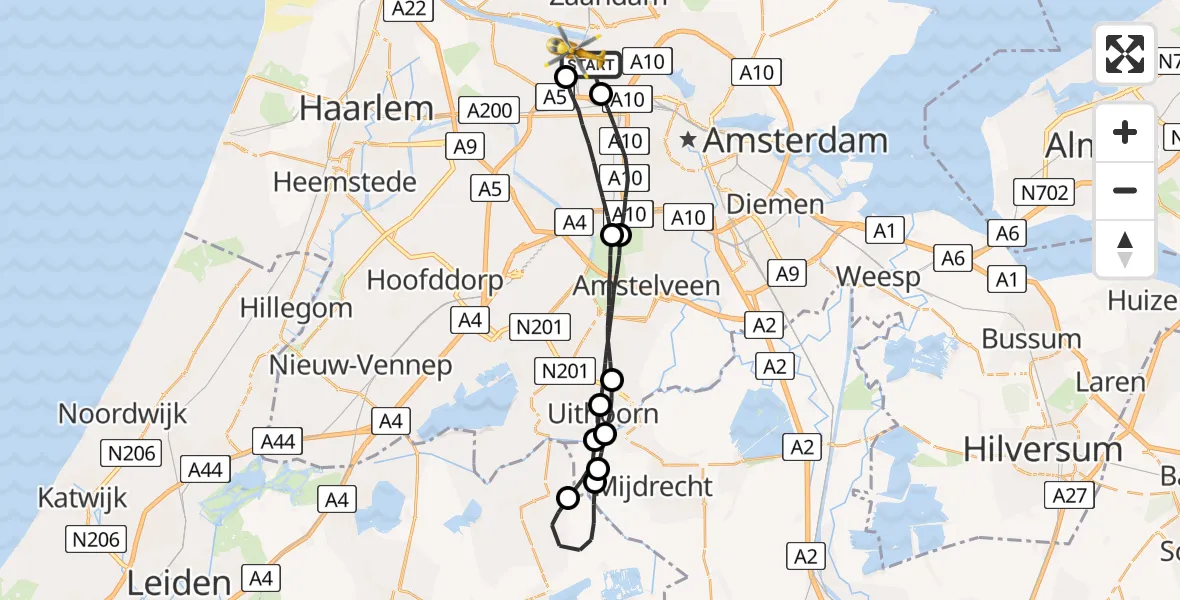 Vluchtroute Traumahelikopter Amsterdam Heliport - Amsterdam Heliport, 16 augustus 2023, 10:30