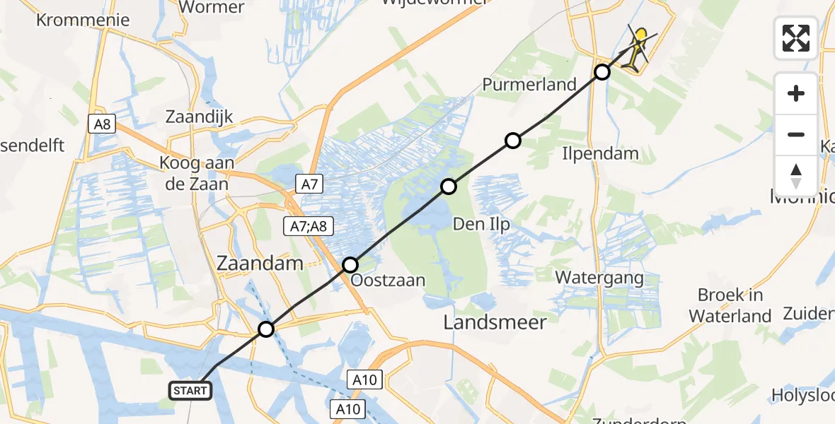 Routekaart van de vlucht: Lifeliner 1 naar Purmerend