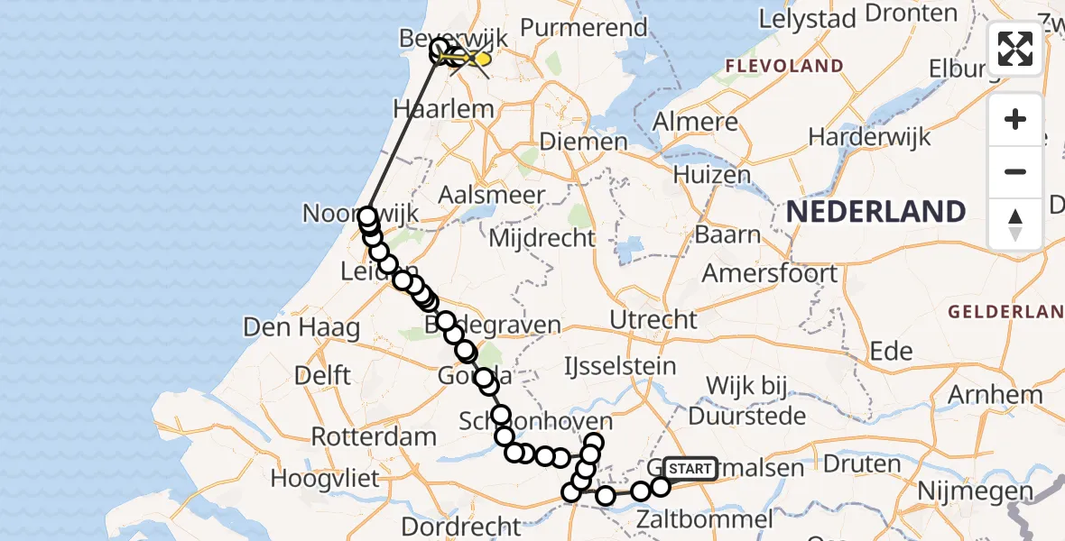 Routekaart van de vlucht: Politieheli naar Assendelft