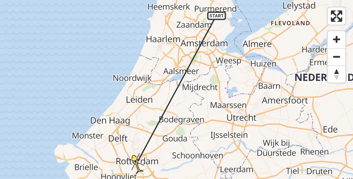 Routekaart van de vlucht: Traumaheli naar Erasmus MC