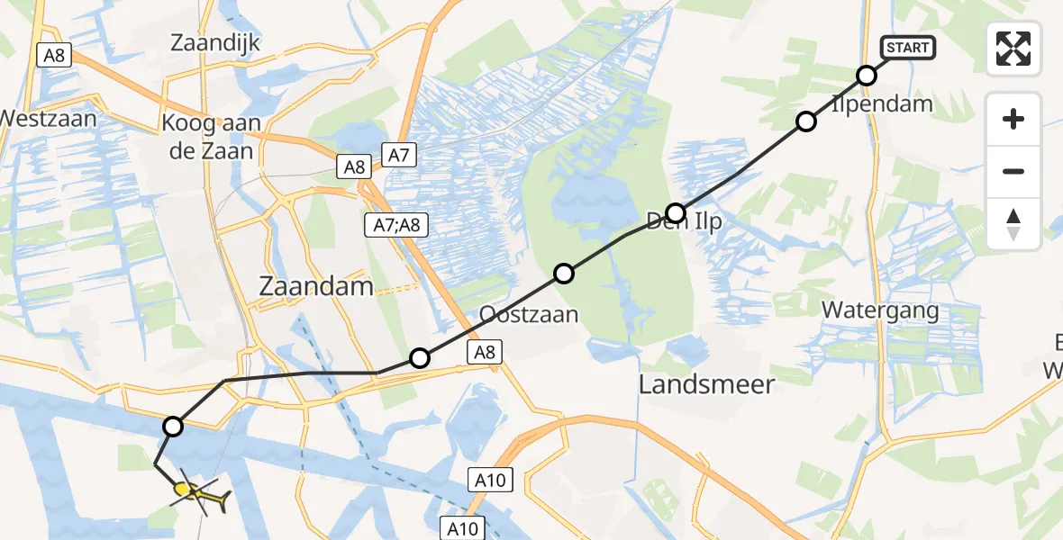 Routekaart van de vlucht: Lifeliner 1 naar Amsterdam Heliport