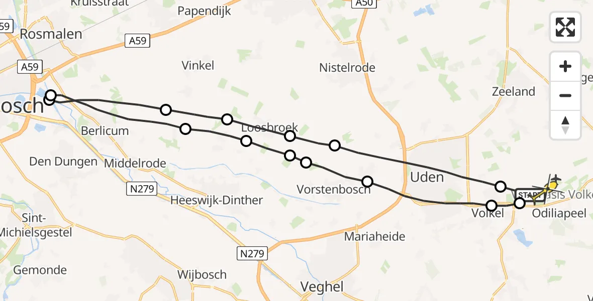 Routekaart van de vlucht: Lifeliner 3 naar Vliegbasis Volkel