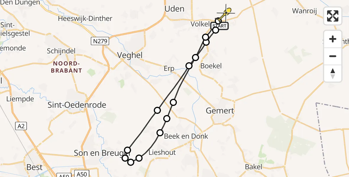 Routekaart van de vlucht: Lifeliner 3 naar Vliegbasis Volkel