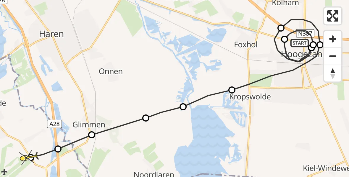 Routekaart van de vlucht: Lifeliner 4 naar Groningen Airport Eelde
