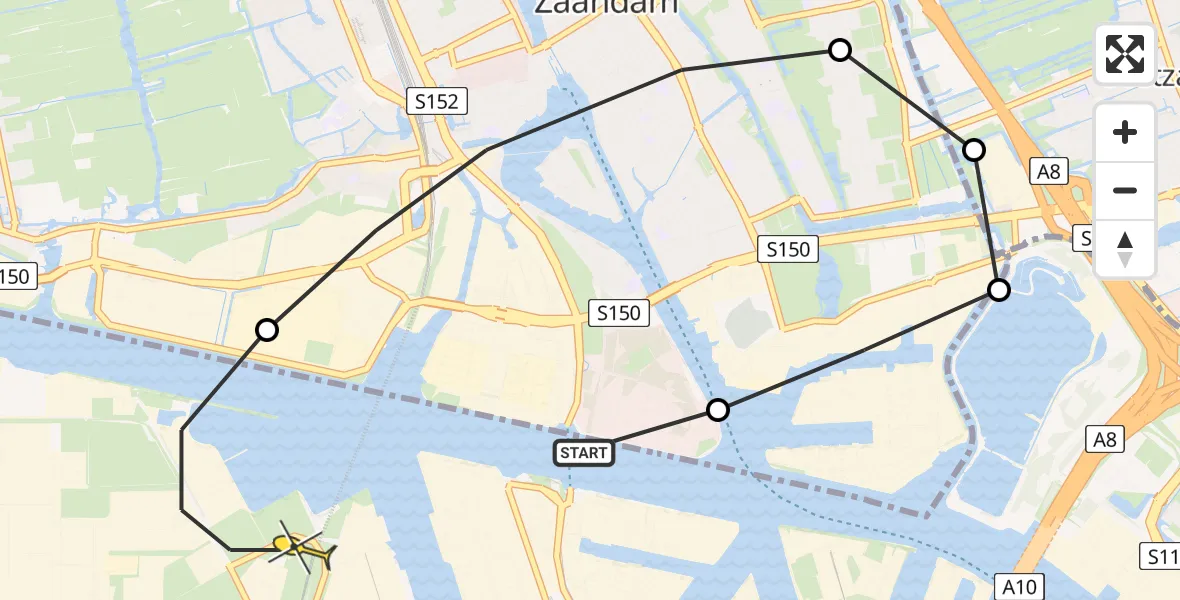 Routekaart van de vlucht: Lifeliner 1 naar Amsterdam Heliport