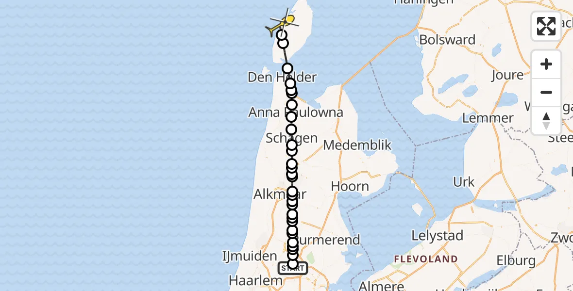 Routekaart van de vlucht: Lifeliner 1 naar De Koog