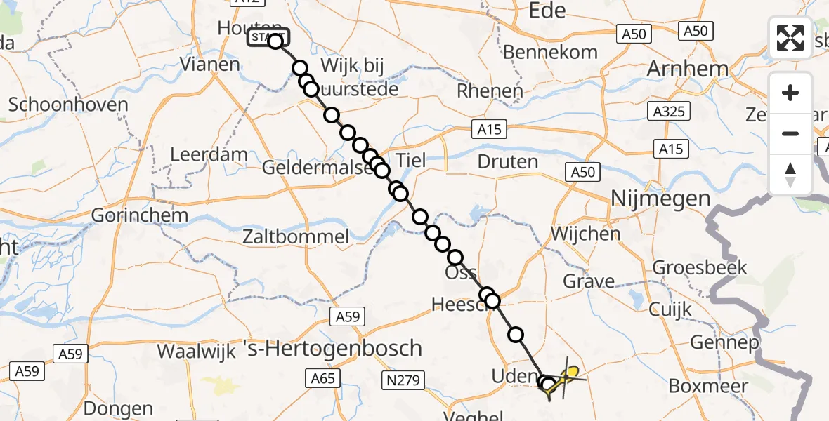 Routekaart van de vlucht: Lifeliner 3 naar Vliegbasis Volkel