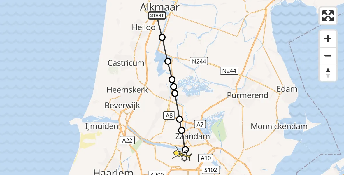 Routekaart van de vlucht: Lifeliner 1 naar Amsterdam Heliport