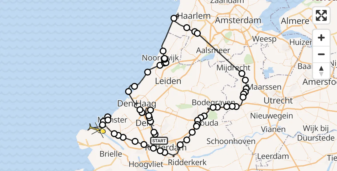 Routekaart van de vlucht: Politieheli naar Hoek van Holland