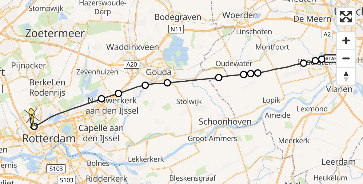 Routekaart van de vlucht: Lifeliner 2 naar Rotterdam The Hague Airport