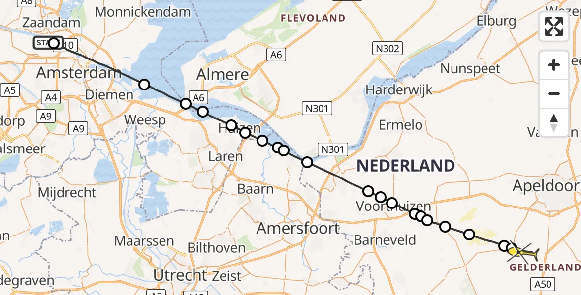Routekaart van de vlucht: Lifeliner 1 naar Hoenderloo