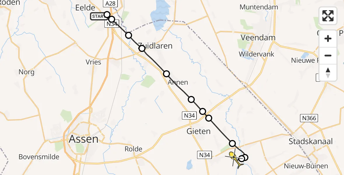 Routekaart van de vlucht: Lifeliner 4 naar Bronnegerveen