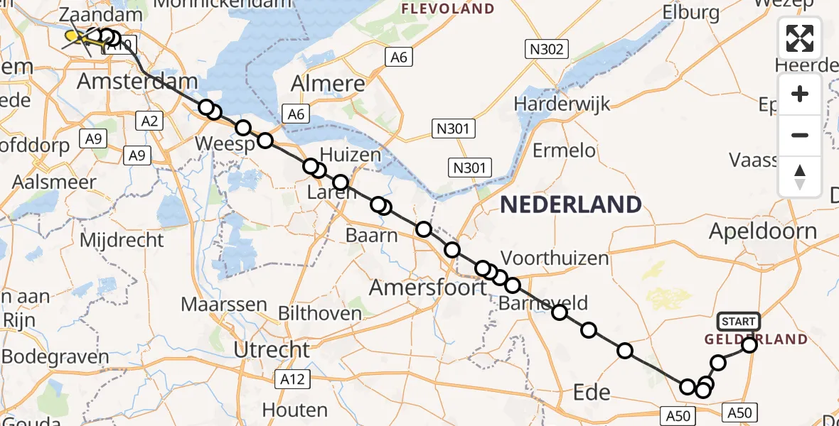 Routekaart van de vlucht: Lifeliner 1 naar Amsterdam Heliport