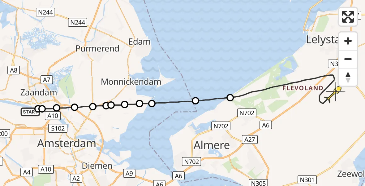 Routekaart van de vlucht: Lifeliner 1 naar Lelystad