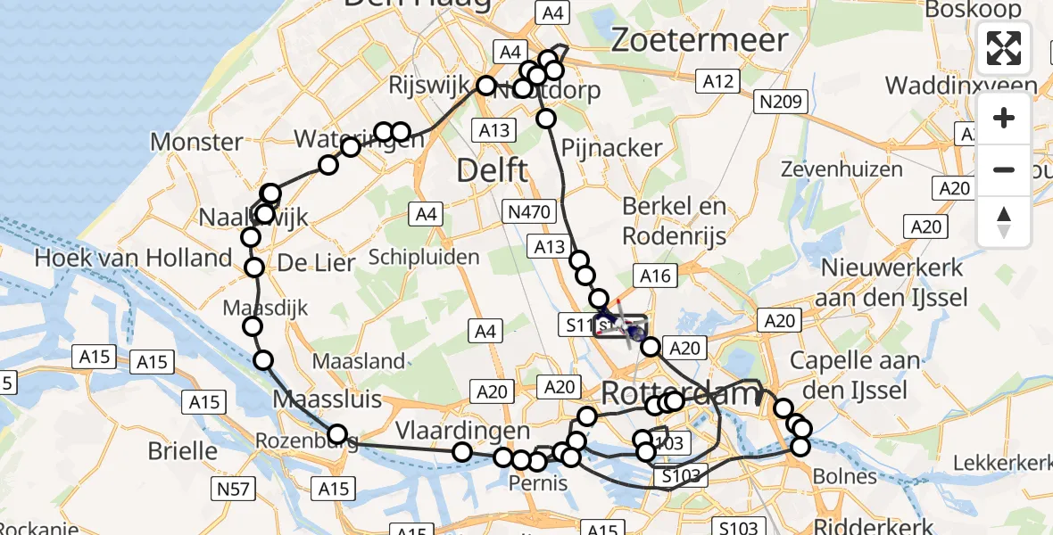 Vluchtroute Politiehelikopter Rotterdam The Hague Airport - Rotterdam The Hague Airport, 16 augustus 2023, 18:06